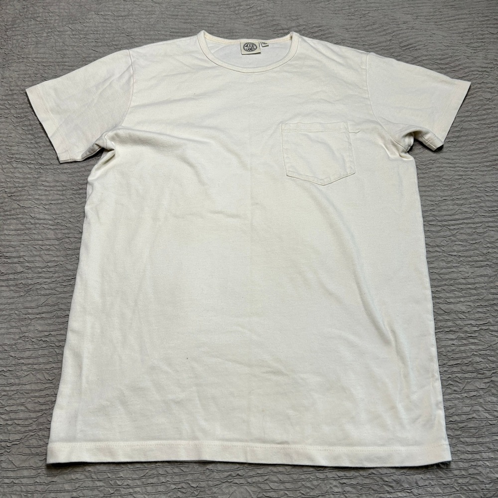 Woodlands Mens Off-White Short Sleeve Pocket T-Shirt Size S Cream Cotton Tee